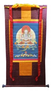 Assorted Chenrezig thanka with brocade