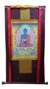 Assorted Medicine Buddha thanka with brocade