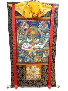 Assorted Lion Zambala thanka with brocade