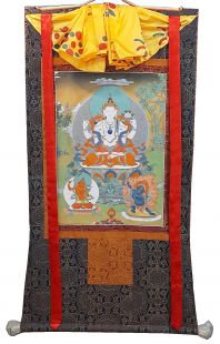 Assorted Chenrezig thanka with brocade