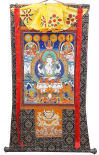 Assorted Chenrezig thanka with brocade