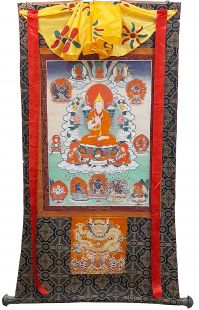 Assorted Tsong-kha-pa thanka with brocade